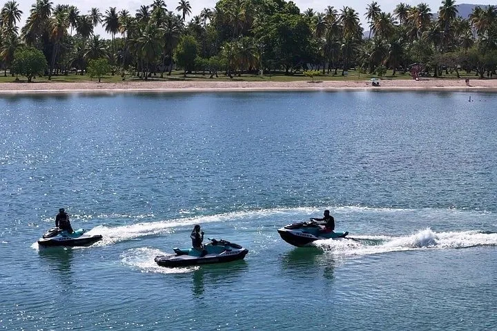 Sea-Doo jet ski crossing the flat water of Bahia Boqueron on a jet ski rental in Puerto Rico